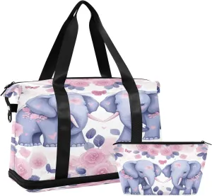 2 Elephant Sports Gym Bag with Waterproof Dry Wet Pocket, Travel Duffel Bag for Women MenWorkout Bag Fits Yoga, Swimming
