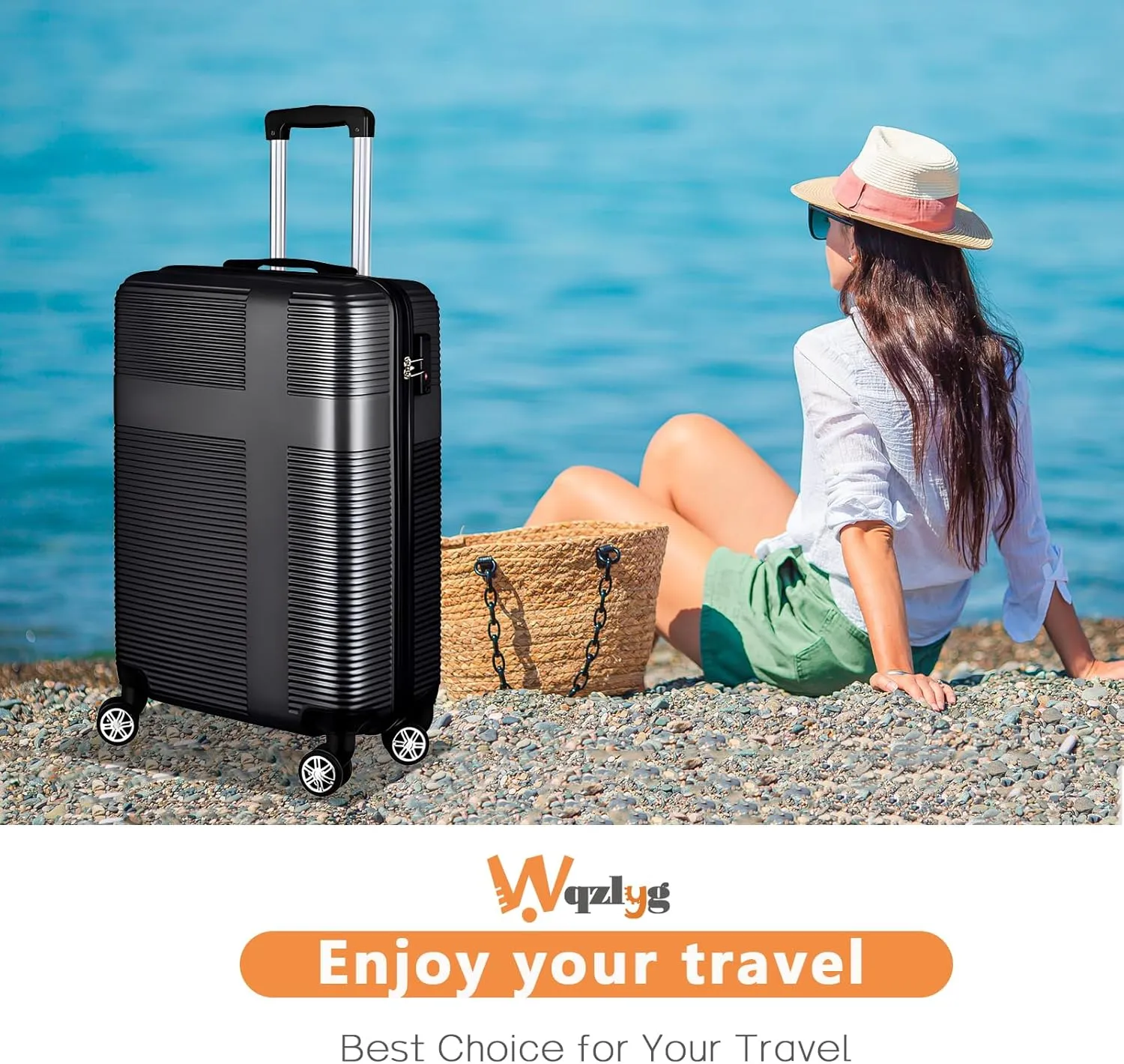 24 Inch Luggage with Spinner Wheels, Hardshell Suitcase,Lightweight Checked-Medium Luggage 24-Inch,Black