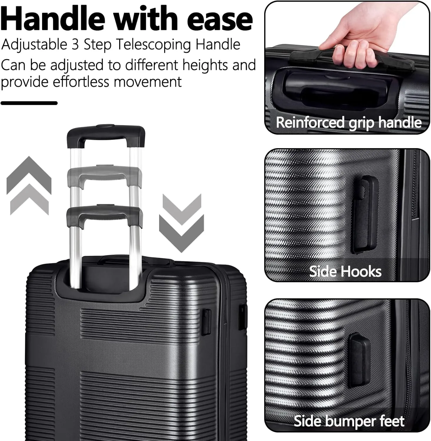 24 Inch Luggage with Spinner Wheels, Hardshell Suitcase,Lightweight Checked-Medium Luggage 24-Inch,Black