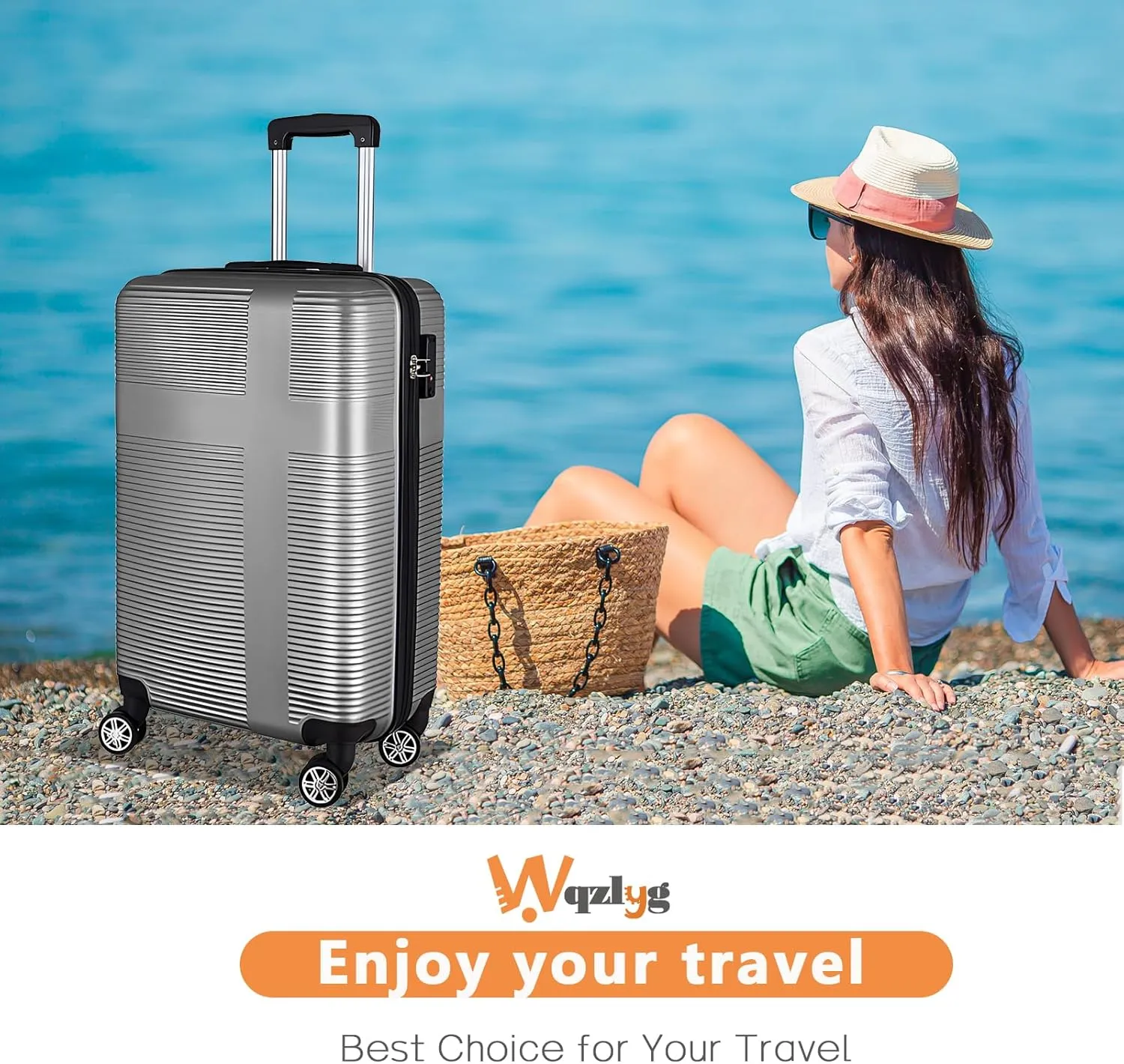 24 Inch Luggage with Spinner Wheels, Hardshell Suitcase,Lightweight Checked-Medium Luggage 24-Inch,Silver Grey