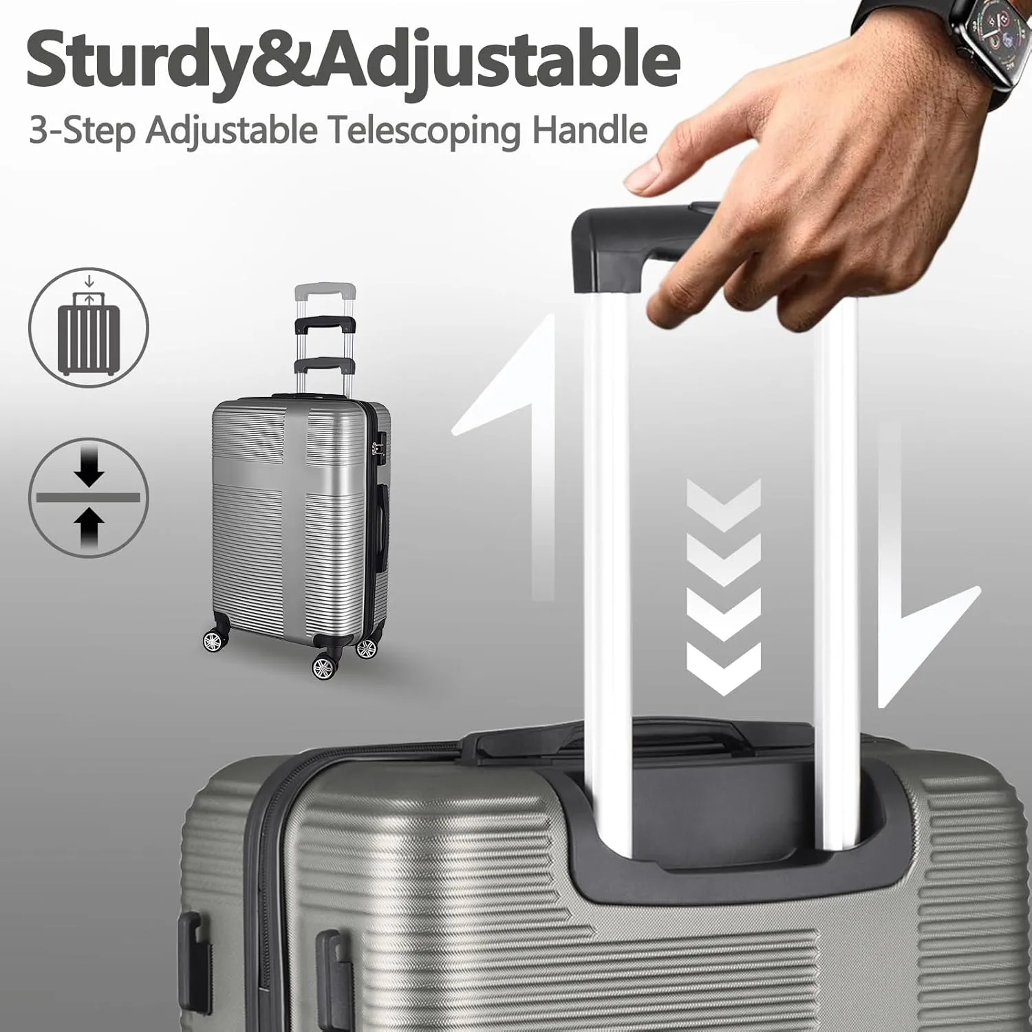 24 Inch Luggage with Spinner Wheels, Hardshell Suitcase,Lightweight Checked-Medium Luggage 24-Inch,Silver Grey