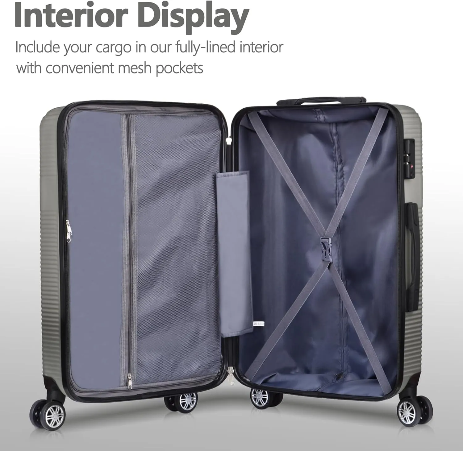 24 Inch Luggage with Spinner Wheels, Hardshell Suitcase,Lightweight Checked-Medium Luggage 24-Inch,Silver Grey