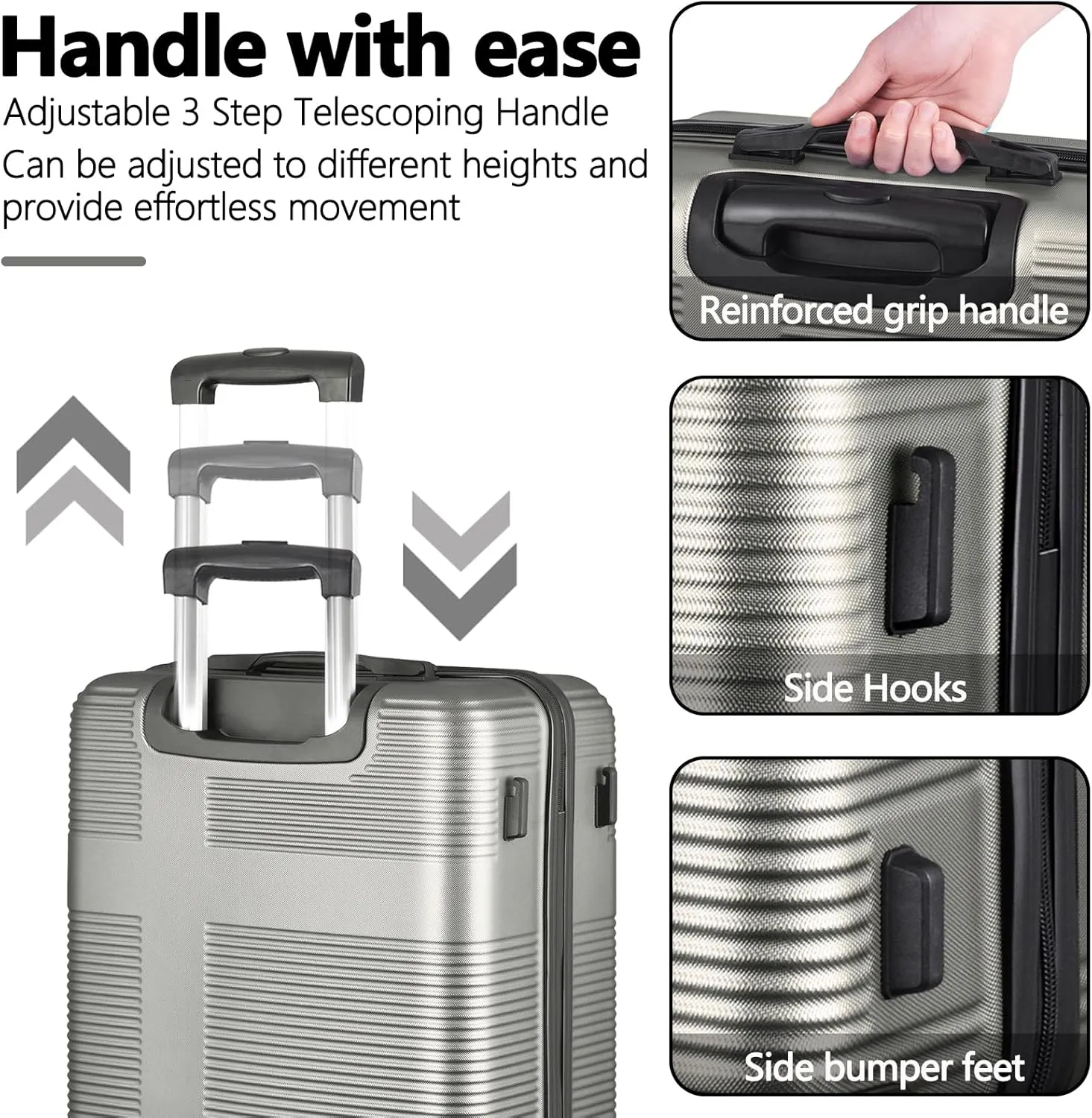 24 Inch Luggage with Spinner Wheels, Hardshell Suitcase,Lightweight Checked-Medium Luggage 24-Inch,Silver Grey
