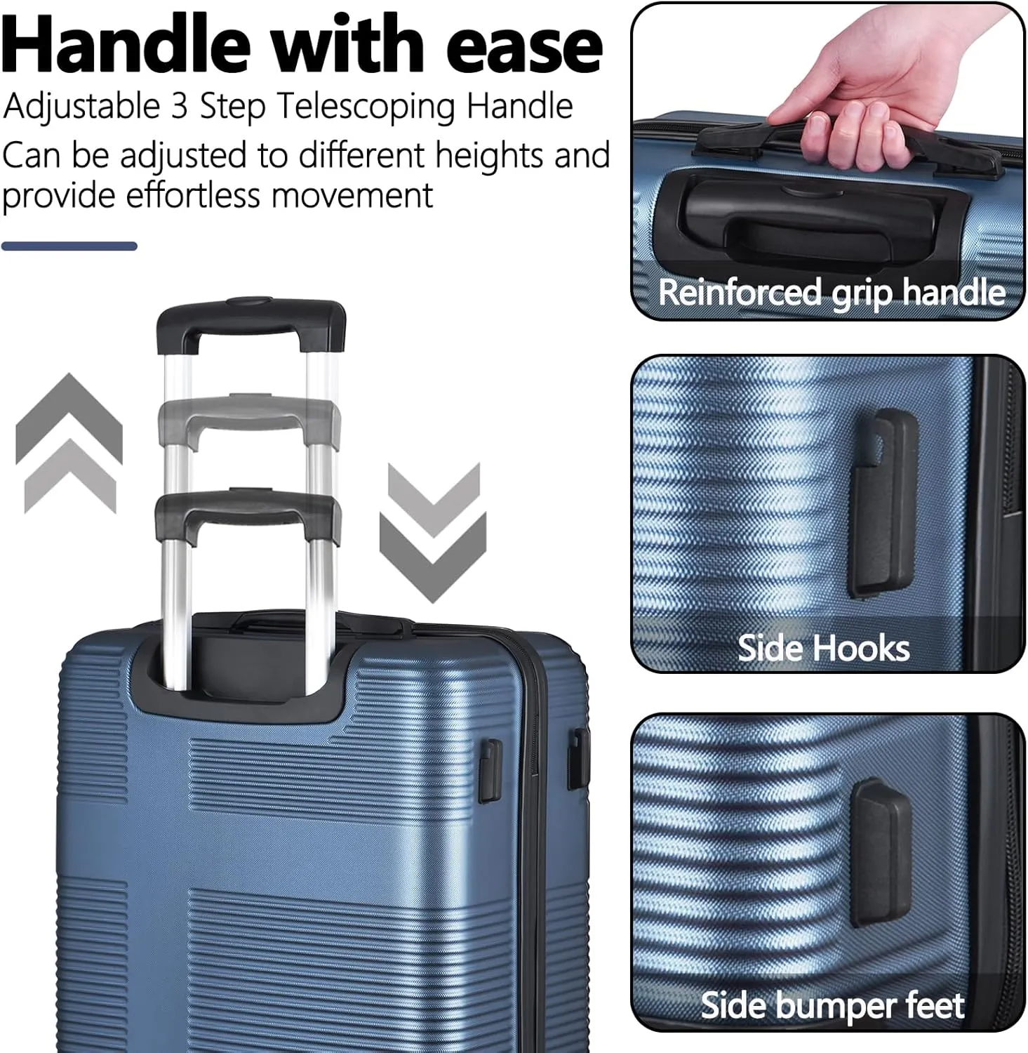 24 Inch Luggage with Spinner Wheels,Hardshell Suitcase,Lightweight Checked-Medium Luggage 24-Inch,Dark Blue