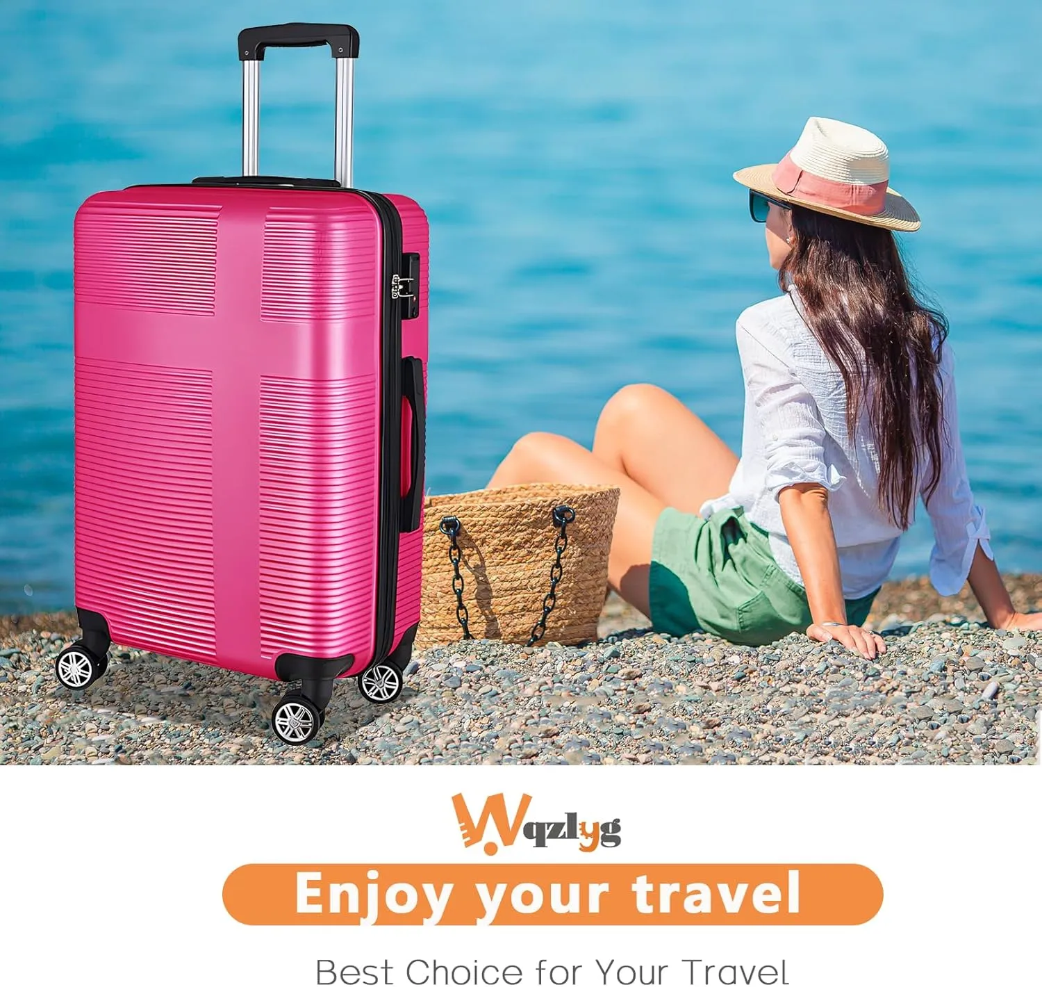 24 Inch Luggage with Spinner Wheels,Hardshell Suitcase,Lightweight Checked-Medium Luggage 24-Inch,Rose Red