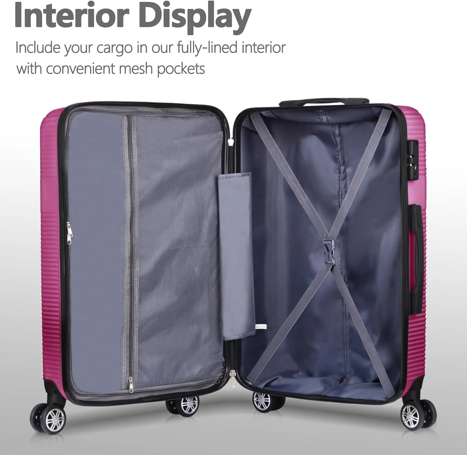 24 Inch Luggage with Spinner Wheels,Hardshell Suitcase,Lightweight Checked-Medium Luggage 24-Inch,Rose Red