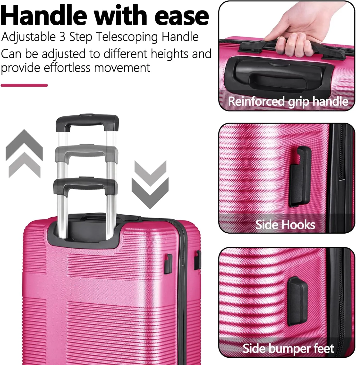 24 Inch Luggage with Spinner Wheels,Hardshell Suitcase,Lightweight Checked-Medium Luggage 24-Inch,Rose Red