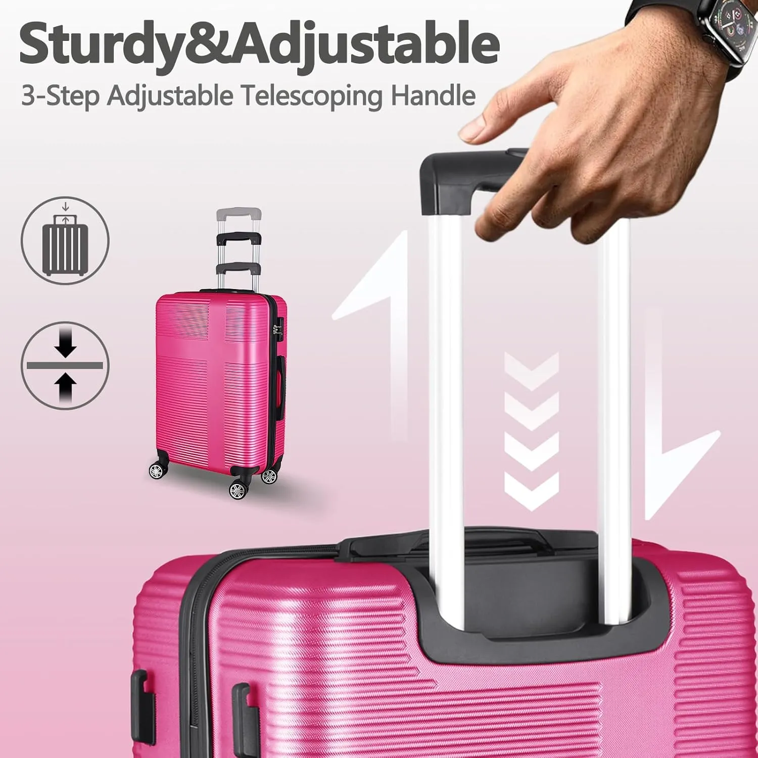 24 Inch Luggage with Spinner Wheels,Hardshell Suitcase,Lightweight Checked-Medium Luggage 24-Inch,Rose Red
