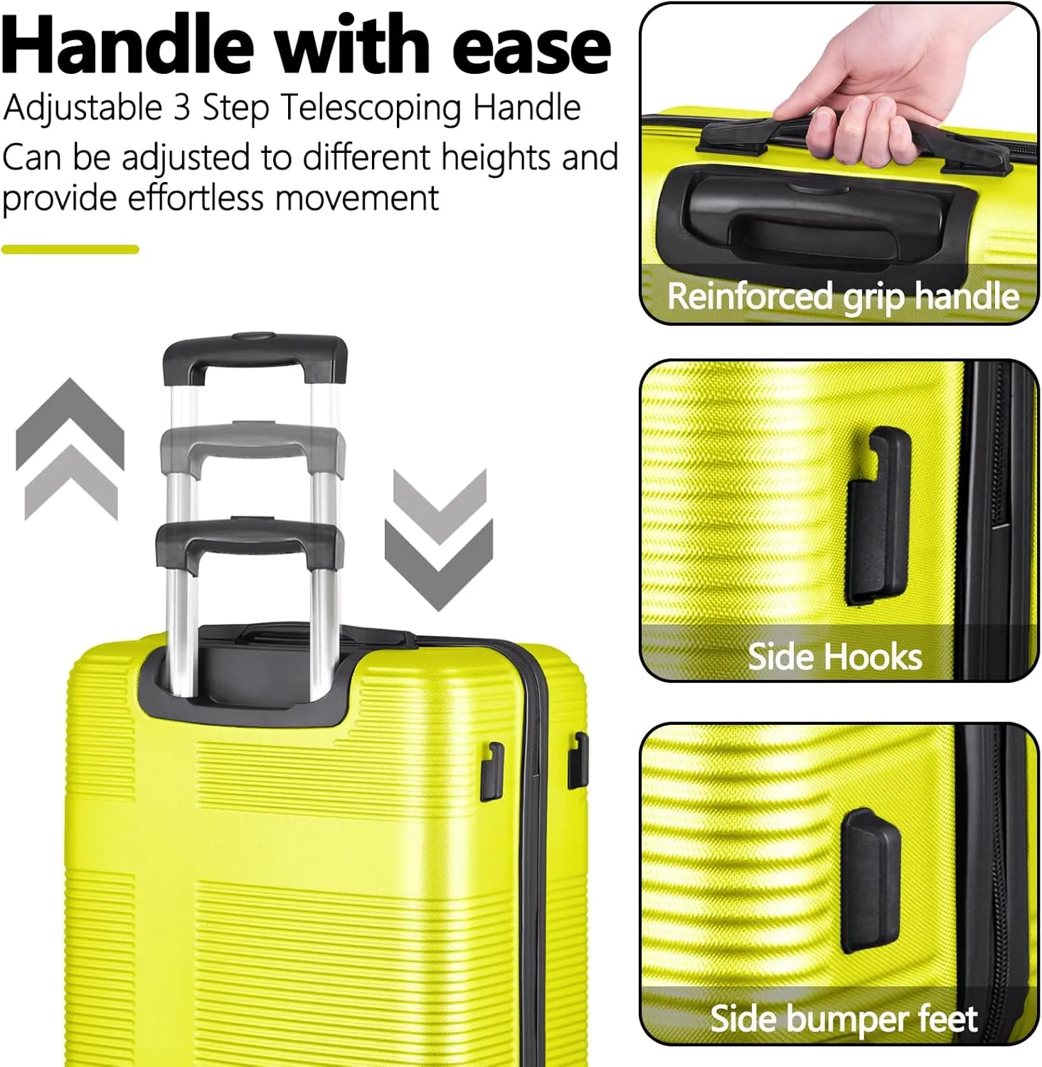 24 Inch Luggage with Spinner Wheels,Hardshell Suitcase,Lightweight Checked-Medium Luggage 24-Inch,Yellow