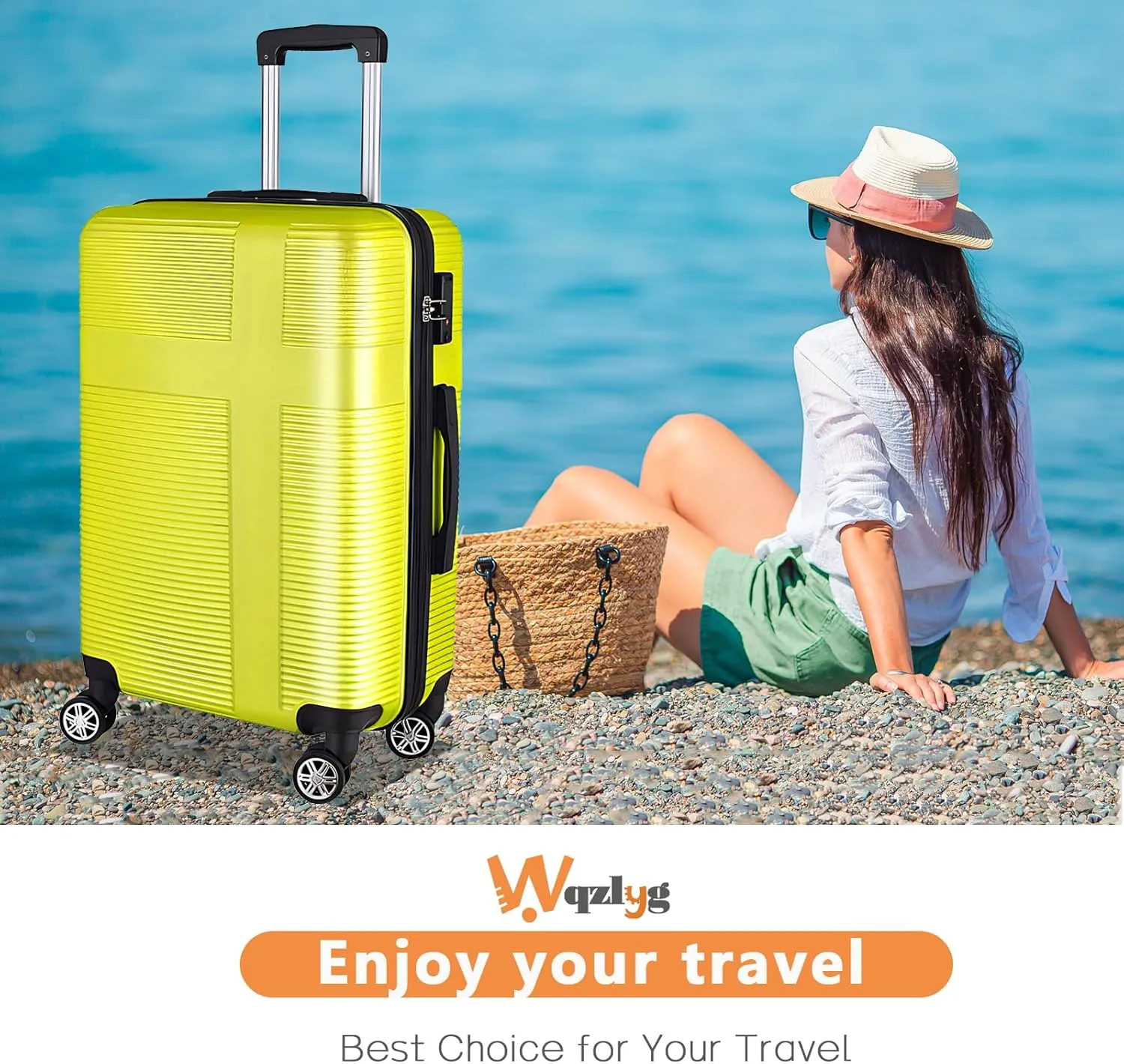 24 Inch Luggage with Spinner Wheels,Hardshell Suitcase,Lightweight Checked-Medium Luggage 24-Inch,Yellow