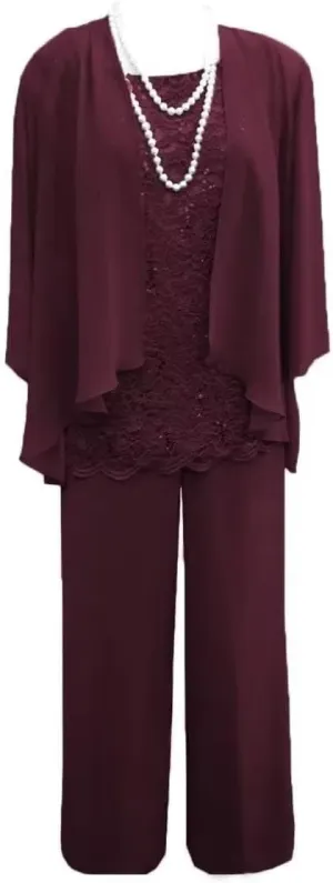 3pcs Mother of The Bride Dresses Pant Suits Long Sleeve Women's Pant Suits Dressy with Jacket