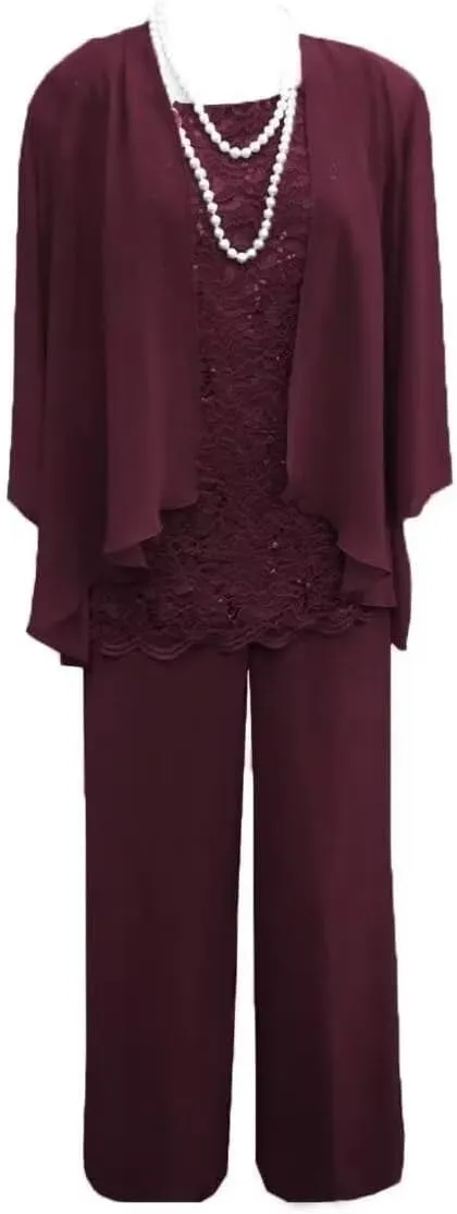 3pcs Mother of The Bride Dresses Pant Suits Long Sleeve Women's Pant Suits Dressy with Jacket