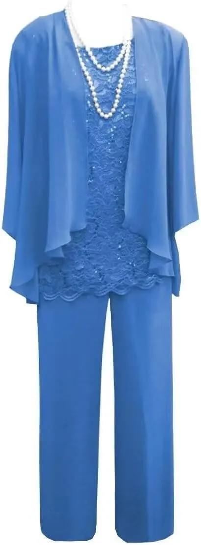 3pcs Mother of The Bride Dresses Pant Suits Long Sleeve Women's Pant Suits Dressy with Jacket