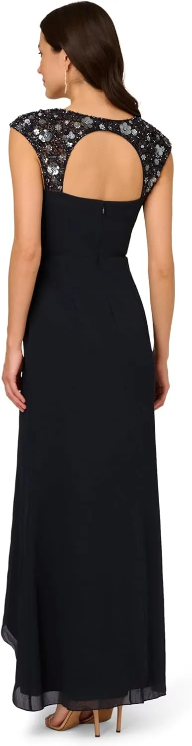 Adrianna Papell Women's Bead Yoke Chiffon Dress