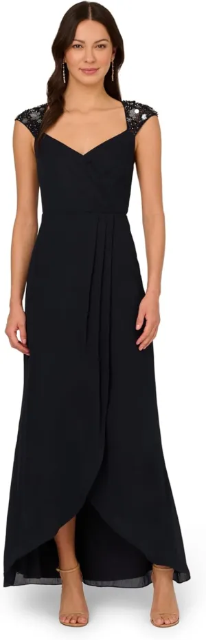 Adrianna Papell Women's Bead Yoke Chiffon Dress