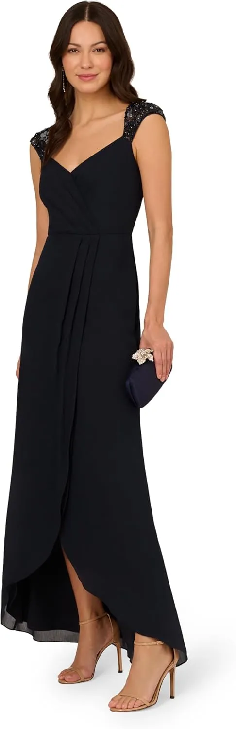 Adrianna Papell Women's Bead Yoke Chiffon Dress