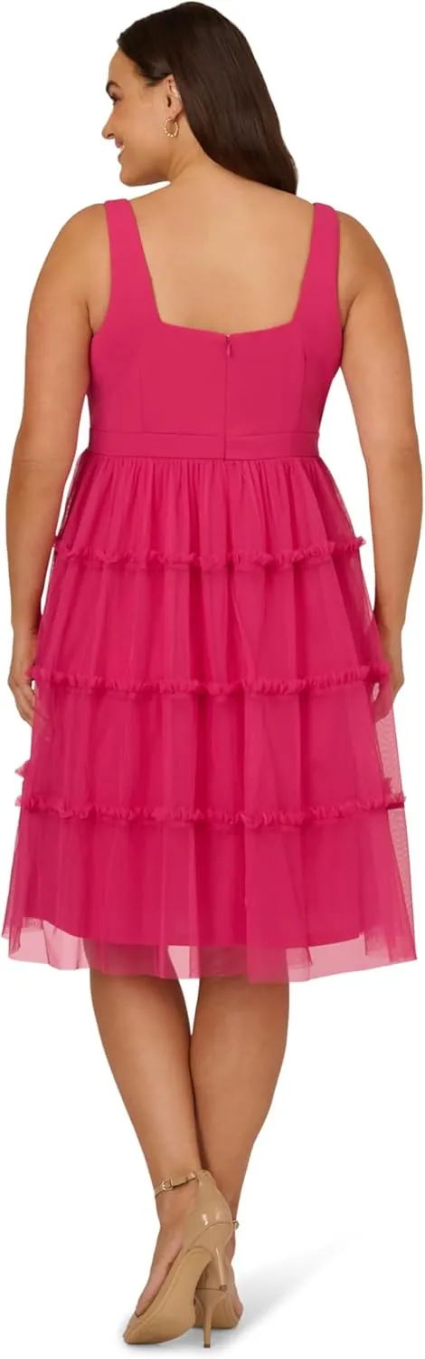 Adrianna Papell Women's Knit and Mesh Midi Dress