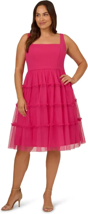 Adrianna Papell Women's Knit and Mesh Midi Dress