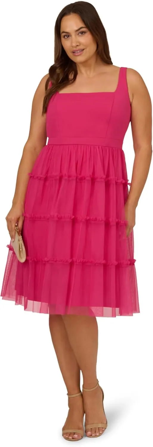 Adrianna Papell Women's Knit and Mesh Midi Dress