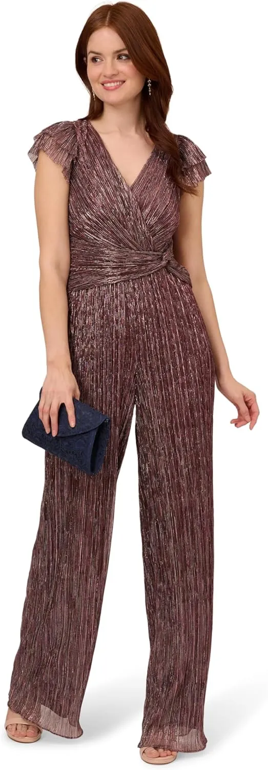 Adrianna Papell womens Metallic Crinkle Jumpsuit