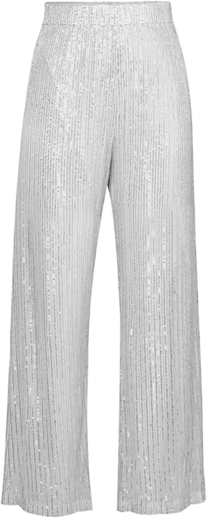 Aelidiya Women's Glitter Sequin Long Loose Pants Bling Party Clubwear Elastic Casual Pants