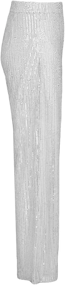 Aelidiya Women's Glitter Sequin Long Loose Pants Bling Party Clubwear Elastic Casual Pants
