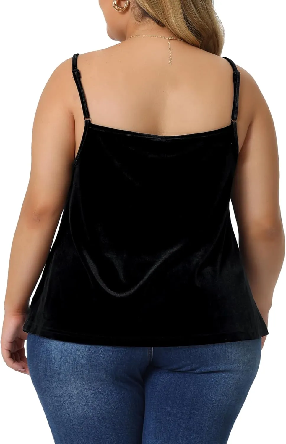 Agnes Orinda Plus Size Sexy Velvet Cami for Women Lace Deep V Neck Sleeveless Camisole Loose Fit Tank Tops