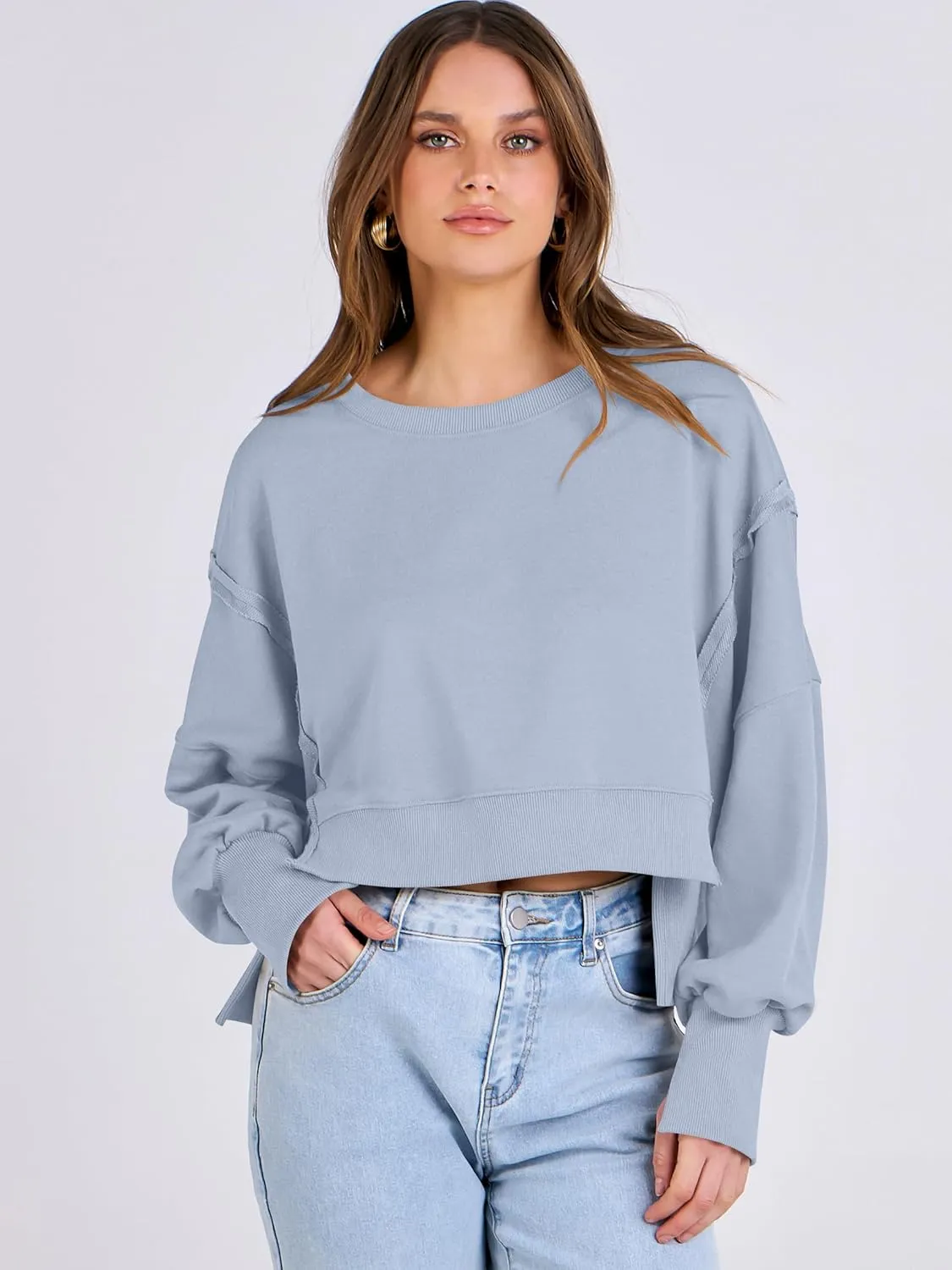 ANRABESS Womens Cropped Oversized Sweatshirts Crewneck Long Sleeve Pullover 2024 Fall Teen Girls Y2K Fashion Crop Tops