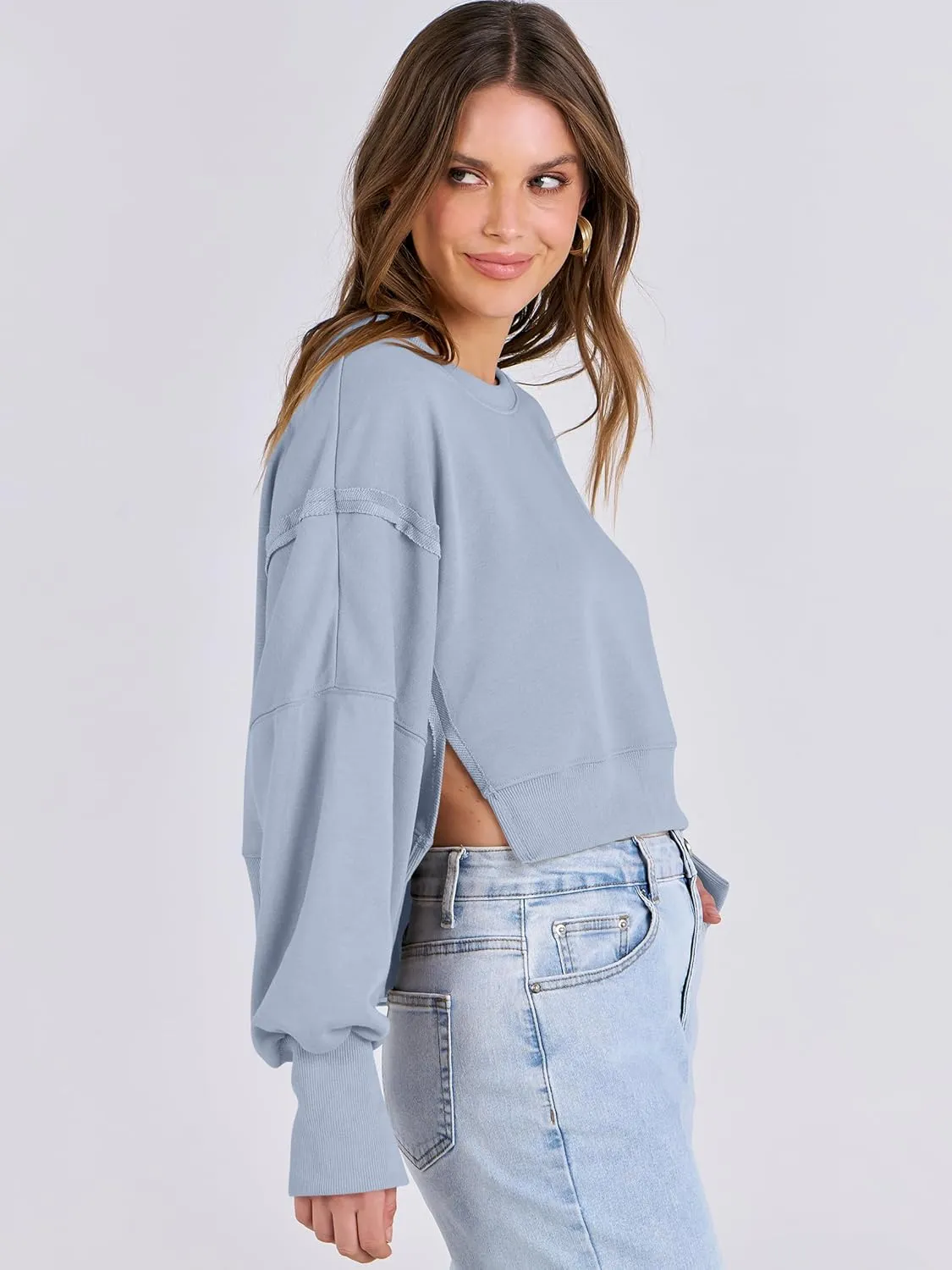 ANRABESS Womens Cropped Oversized Sweatshirts Crewneck Long Sleeve Pullover 2024 Fall Teen Girls Y2K Fashion Crop Tops