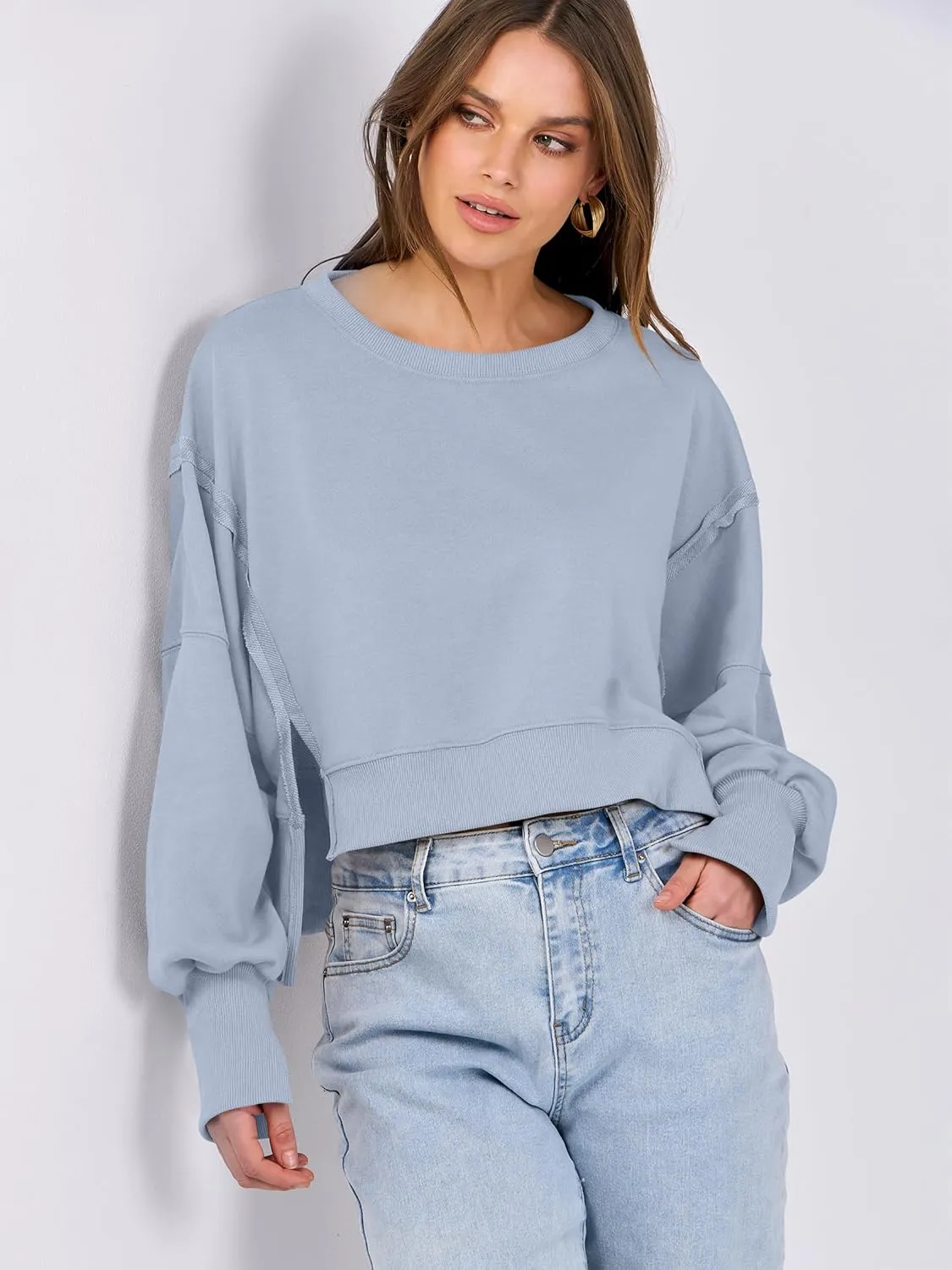 ANRABESS Womens Cropped Oversized Sweatshirts Crewneck Long Sleeve Pullover 2024 Fall Teen Girls Y2K Fashion Crop Tops
