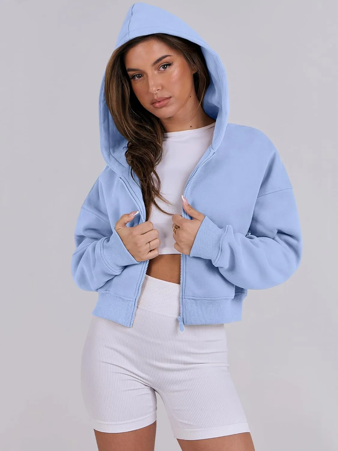 ANRABESS Womens Zip Up Crop Hoodie Sweatshirts 2024 Fall Trendy Long Sleeve Cropped Jacket Top Winter Teen Girls Clothes