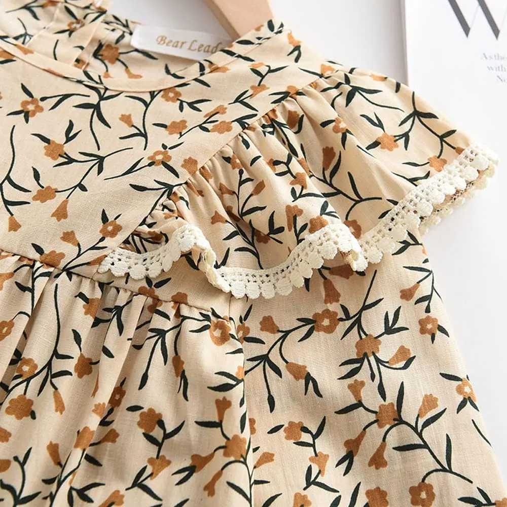 ASHER FASHION Girls Kids Casual Mini Dress Princess Elegant Floral Print A Line Ruffle Long Sleeve Maxi Dresses