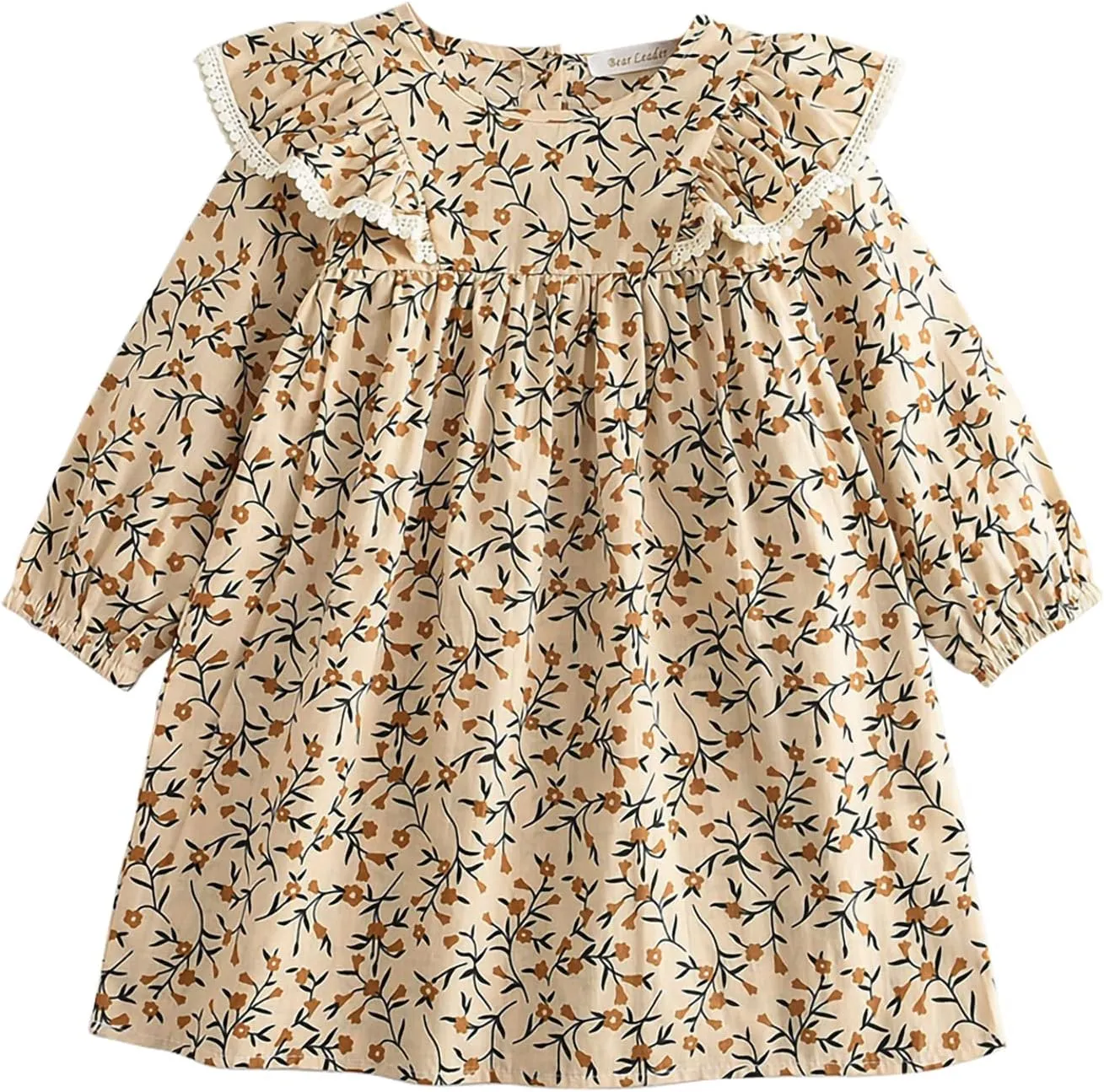 ASHER FASHION Girls Kids Casual Mini Dress Princess Elegant Floral Print A Line Ruffle Long Sleeve Maxi Dresses