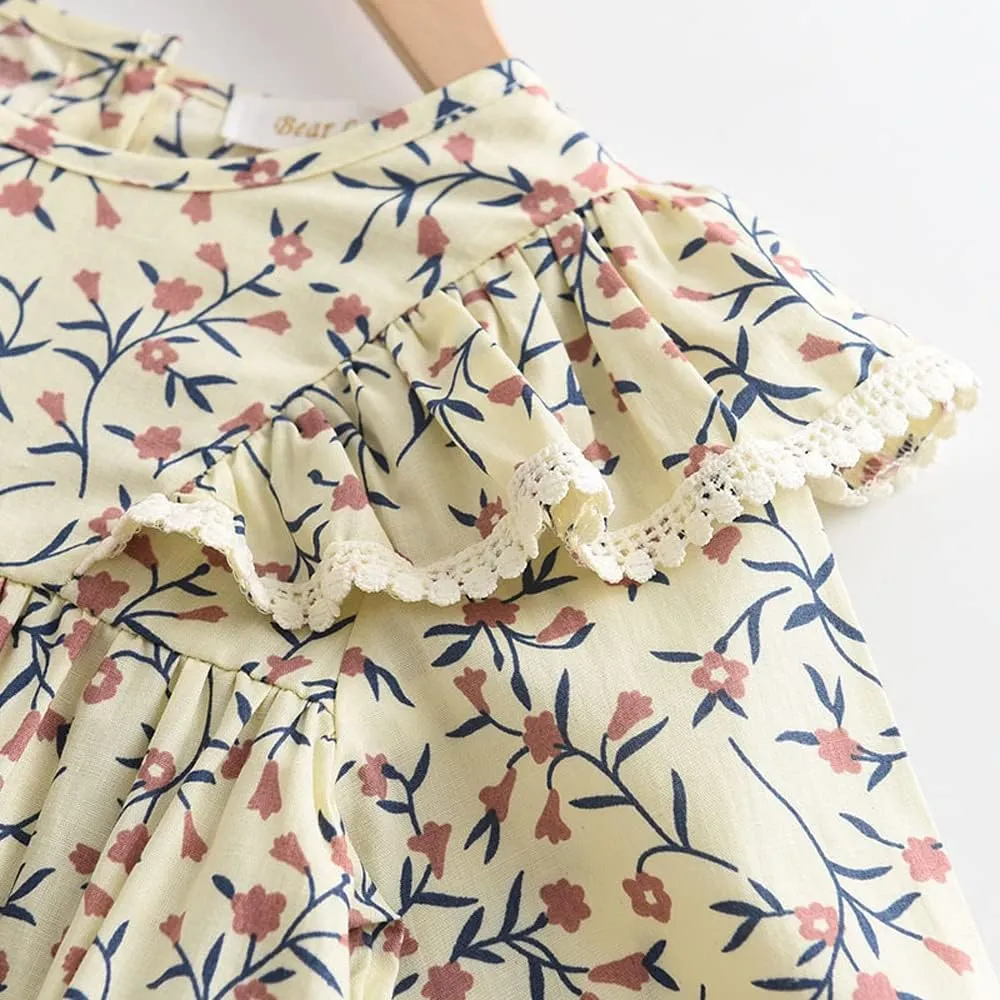 ASHER FASHION Girls Kids Casual Mini Dress Princess Elegant Floral Print A Line Ruffle Long Sleeve Maxi Dresses