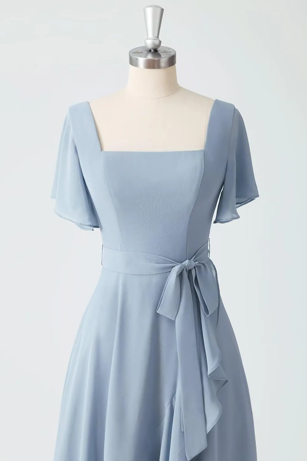 AUMEELAM Women's Chiffon Bridesmaid Dress with Slit Short Sleeve Backless Ruffled Formal Dresses