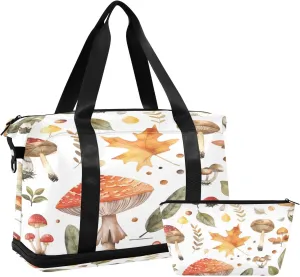 Autumn Mushroom Sports Gym Bag with Waterproof Dry Wet Pocket, Travel Duffel Bag for Women MenWorkout Bag Fits Yoga, Swimming