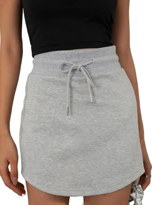 Avanova Women Drawstring Sweat Skirt Mini Skort Elastic High Waisted Short Skirt Grey Large