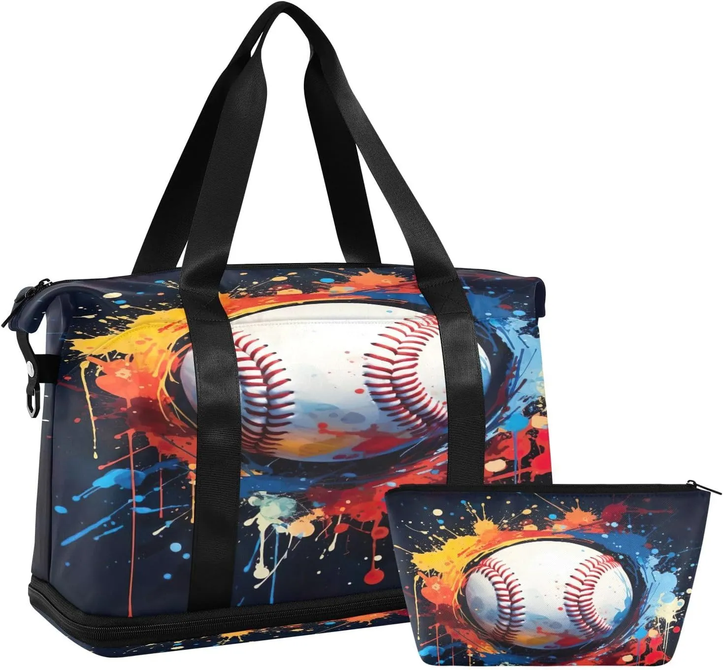 Baseball Sports Gym Bag with Waterproof Dry Wet Pocket, Travel Duffel Bag for Women MenWorkout Bag Fits Yoga, Swimming