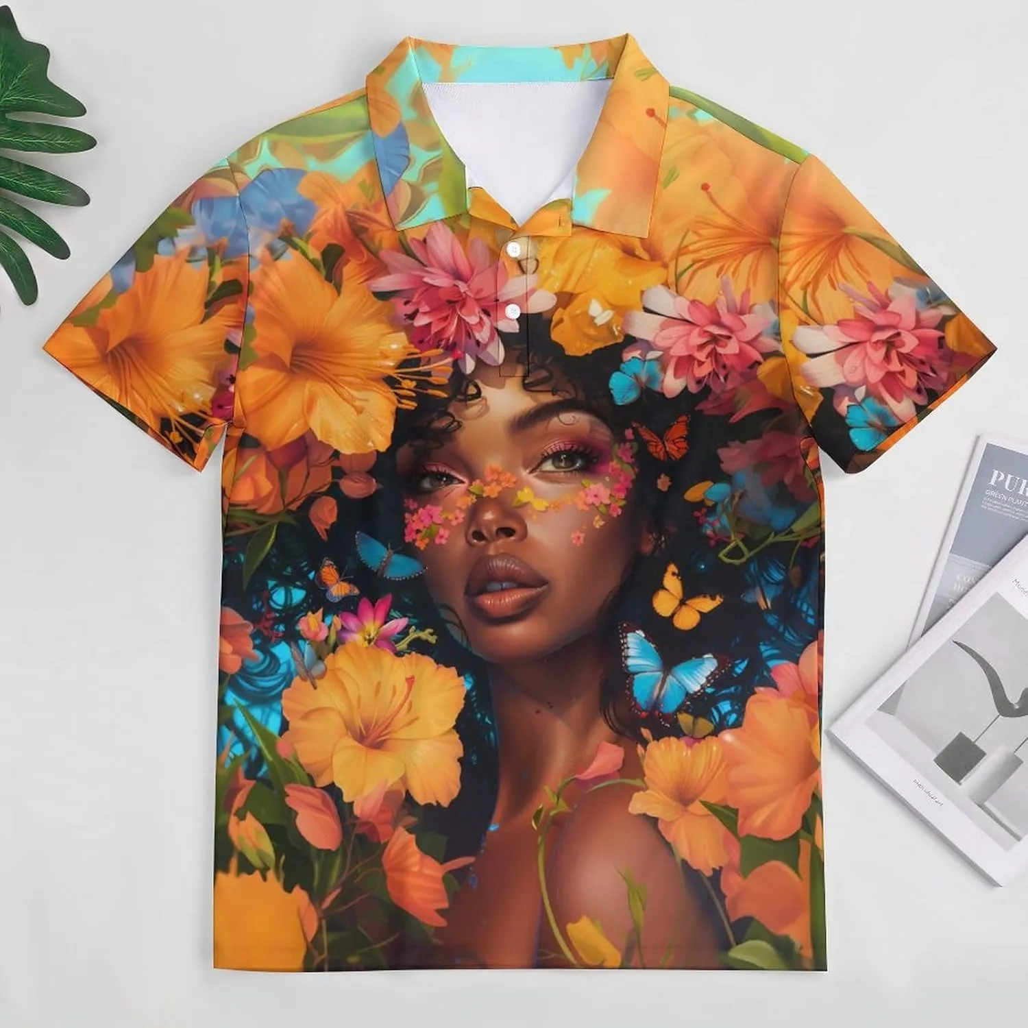 Beautiful Black Woman with Flowers Mens Polo Shirts Quick Dry Short Sleeve Golf Slim Fit T Shirt