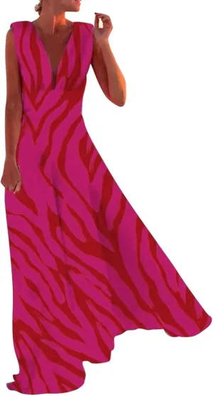 Boho Dresses for Women 2025 Deep V Neck Sleeveless Summer Long Dress Floral Print Flowy Dress Beach Maxi Sundresses