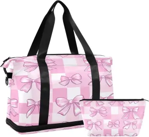 Bow Tie Sports Gym Bag with Waterproof Dry Wet Pocket, Travel Duffel Bag for Women MenWorkout Bag Fits Yoga, Swimming