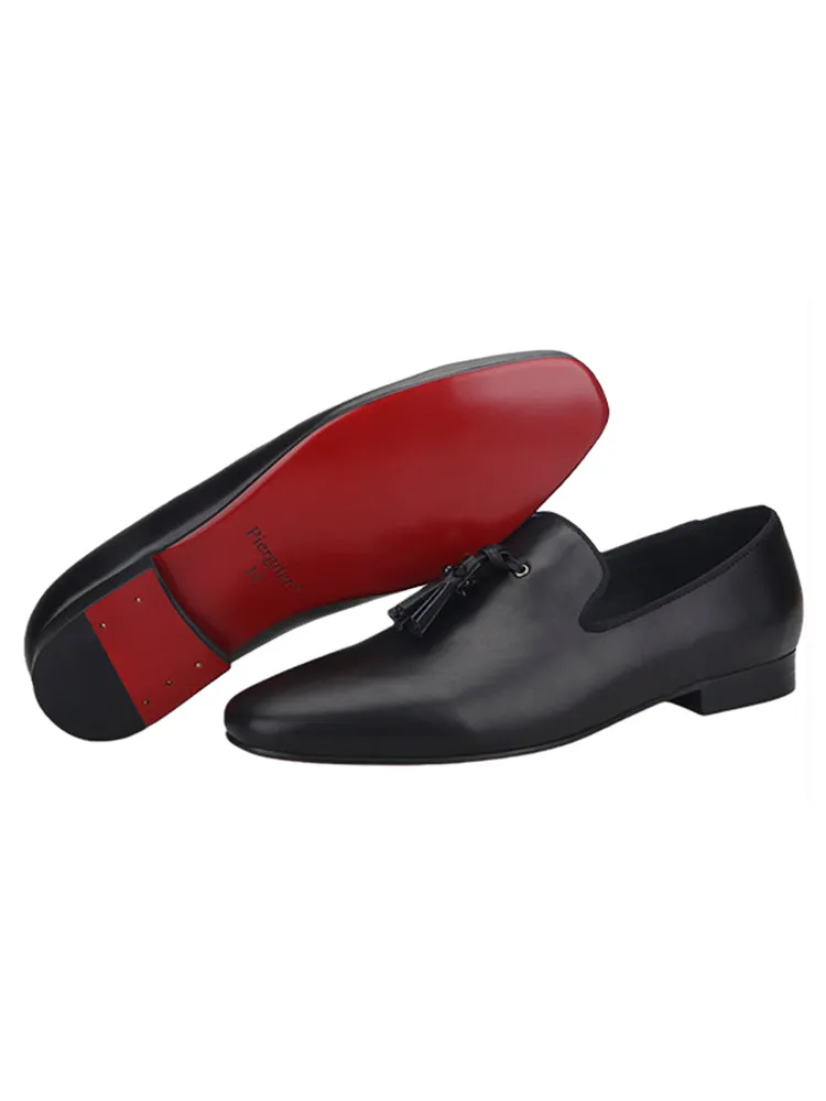 British style classic rivet tassel men's casual leather shoes wedding party one-legged red-soled loafers large size