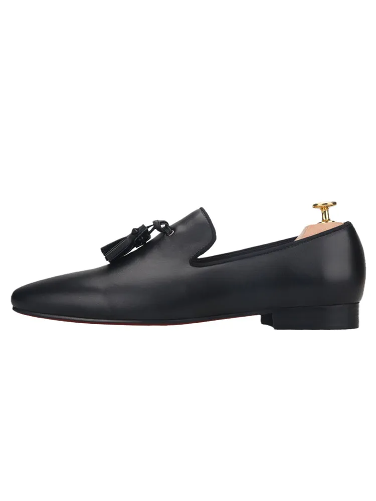 British style classic rivet tassel men's casual leather shoes wedding party one-legged red-soled loafers large size