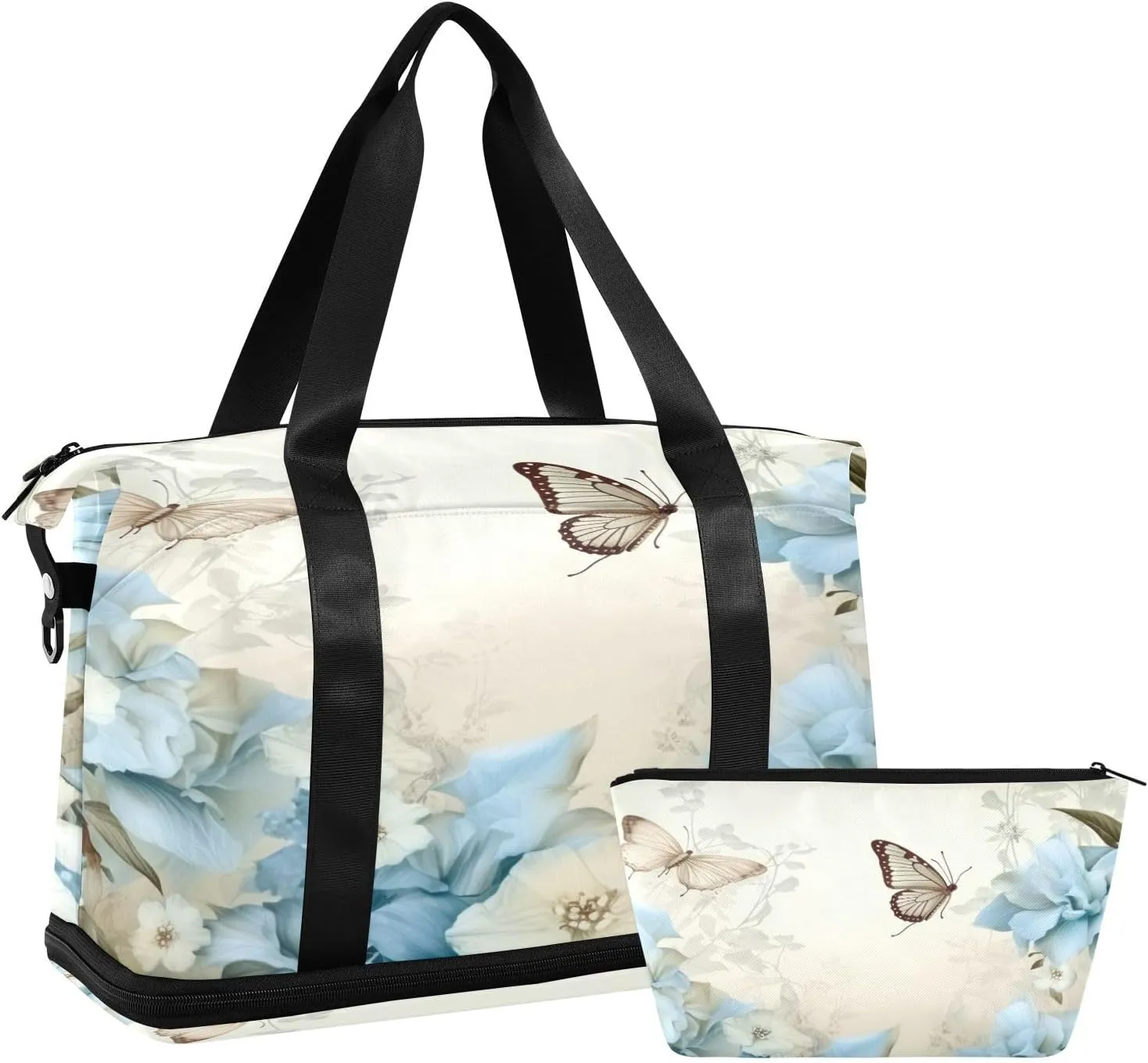 Butterfly in Flowers Sports Gym Bag with Waterproof Dry Wet Pocket, Travel Duffel Bag for Women MenWorkout Bag Fits Yoga, Swimming