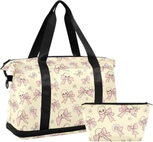 Butterfly Knot Bones Sports Gym Bag with Waterproof Dry Wet Pocket, Travel Duffel Bag for Women MenWorkout Bag Fits Yoga, Swimming
