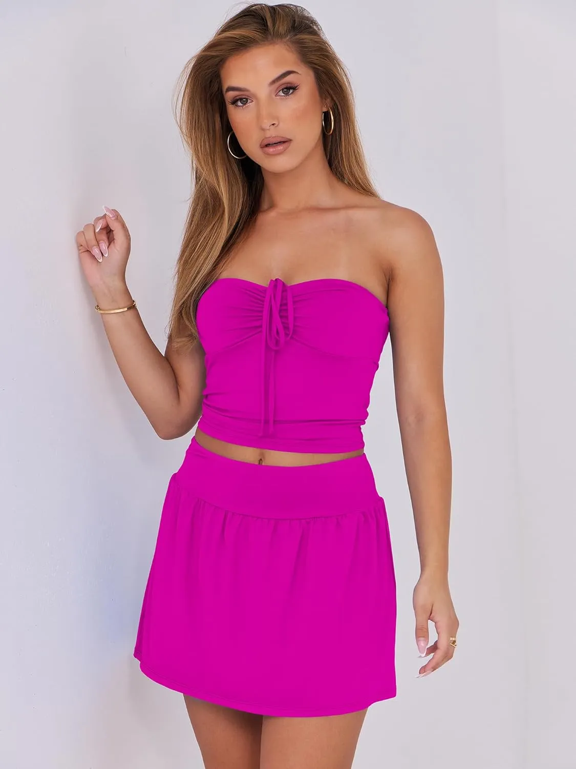 Caracilia Women 2 Piece Mini Skirt Sets Corset Crop Top Summer Y2k Going Out Outfits Beach Vacation