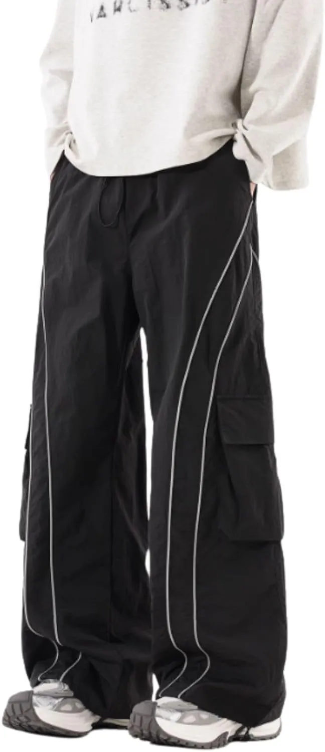 Cargo Sweatpants for Women Men Y2K Baggy Low Rise Wide Leg Pants Elastic Waist Track Pants with Pockets