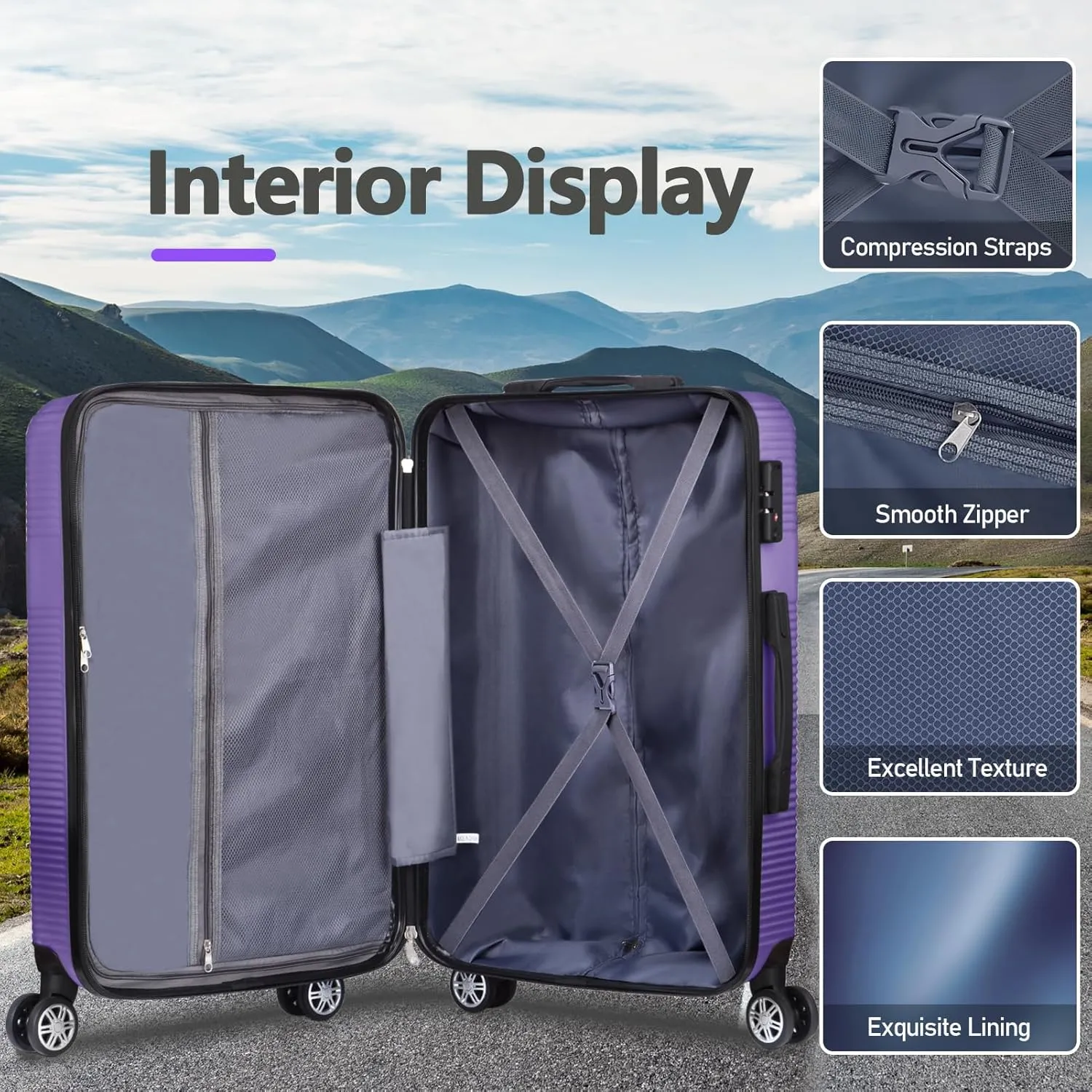 Carry on Luggage 22x14x9 Airline Approved,20 Inch Hardshell Carry on Suitcase with Wheels,Lavender Purple