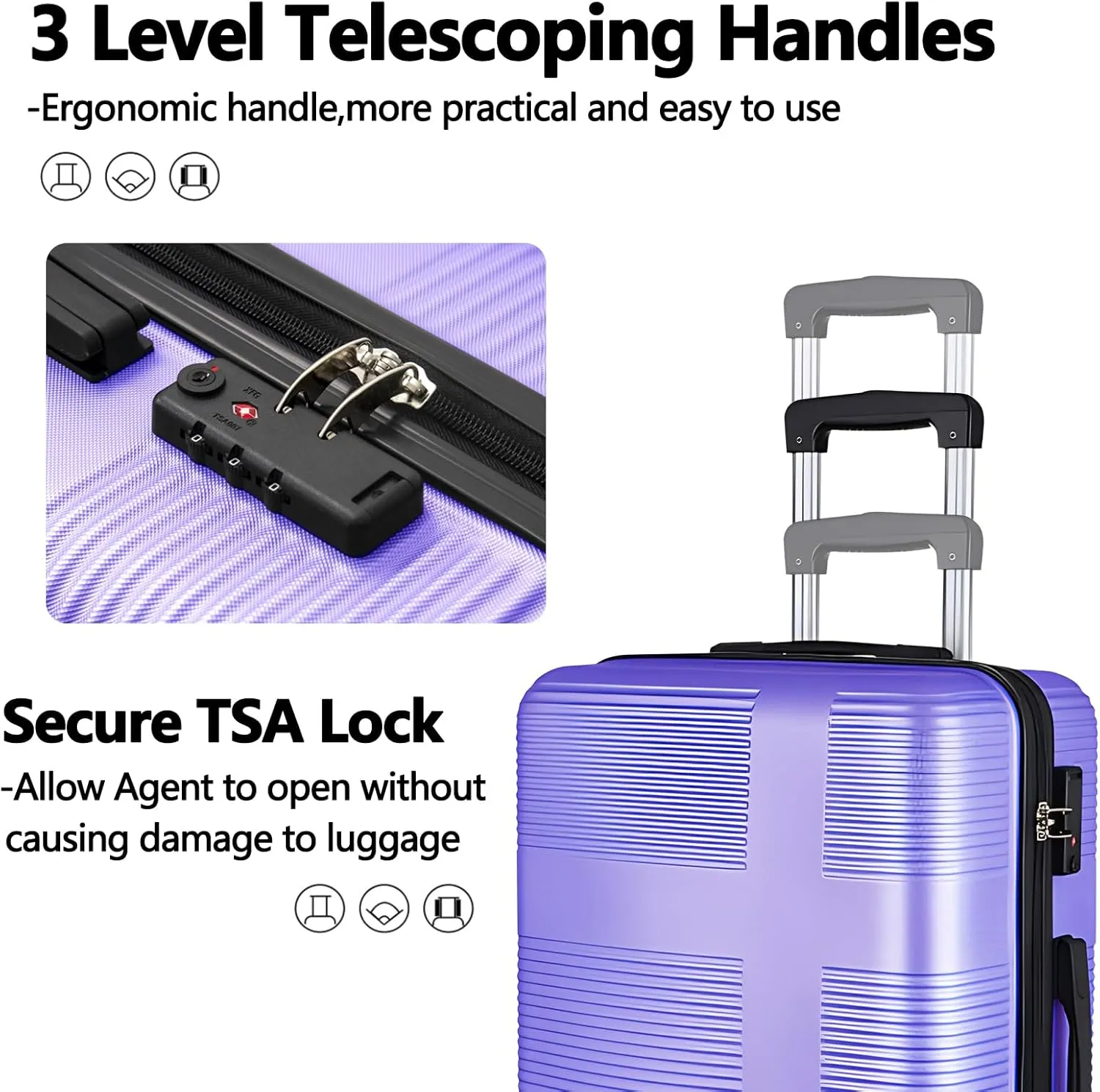 Carry on Luggage 22x14x9 Airline Approved,20 Inch Hardshell Carry on Suitcase with Wheels,Lavender Purple
