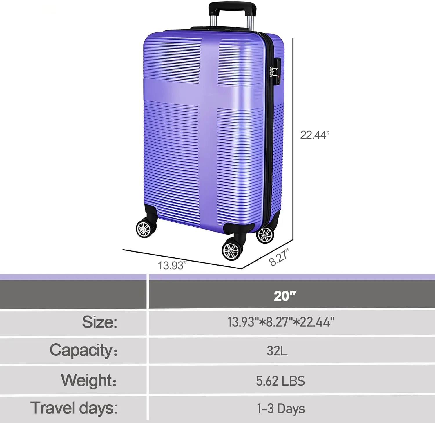 Carry on Luggage 22x14x9 Airline Approved,20 Inch Hardshell Carry on Suitcase with Wheels,Lavender Purple